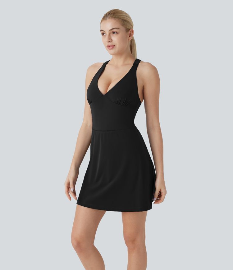 SoftlyZero™ Airy Deep V Neck 2-in-1 Pocket Cool Touch Mini Yoga Active Dress