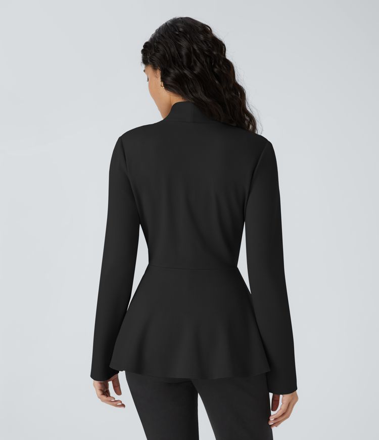 V Neck Single Button Front Work Peplum Jacket