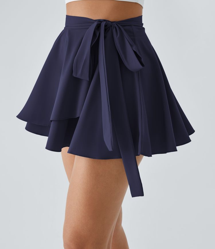 Breezeful™ High Waisted Tie Side 2-in-1 Pocket Flowy Micro Mini Flare Quick Dry Casual Skirt