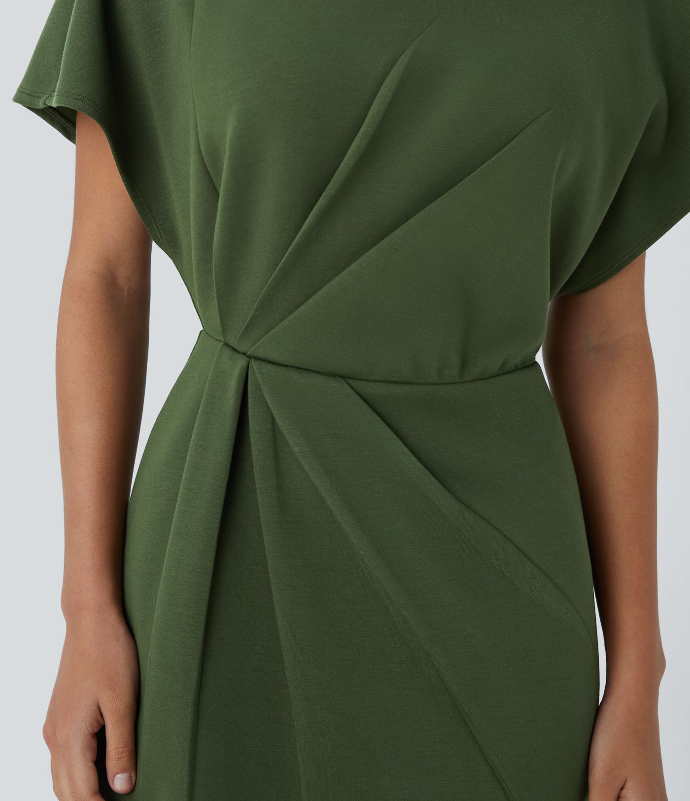 Vestido midi manga corta bolsillo lateral pliegue