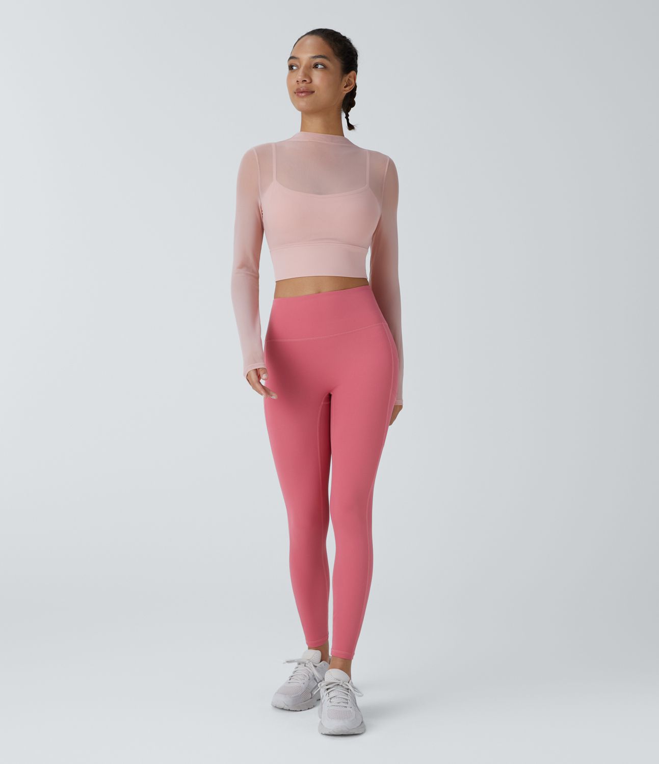 Contrast Mesh Long Sleeve 2-in-1 Cropped Yoga Sports Top