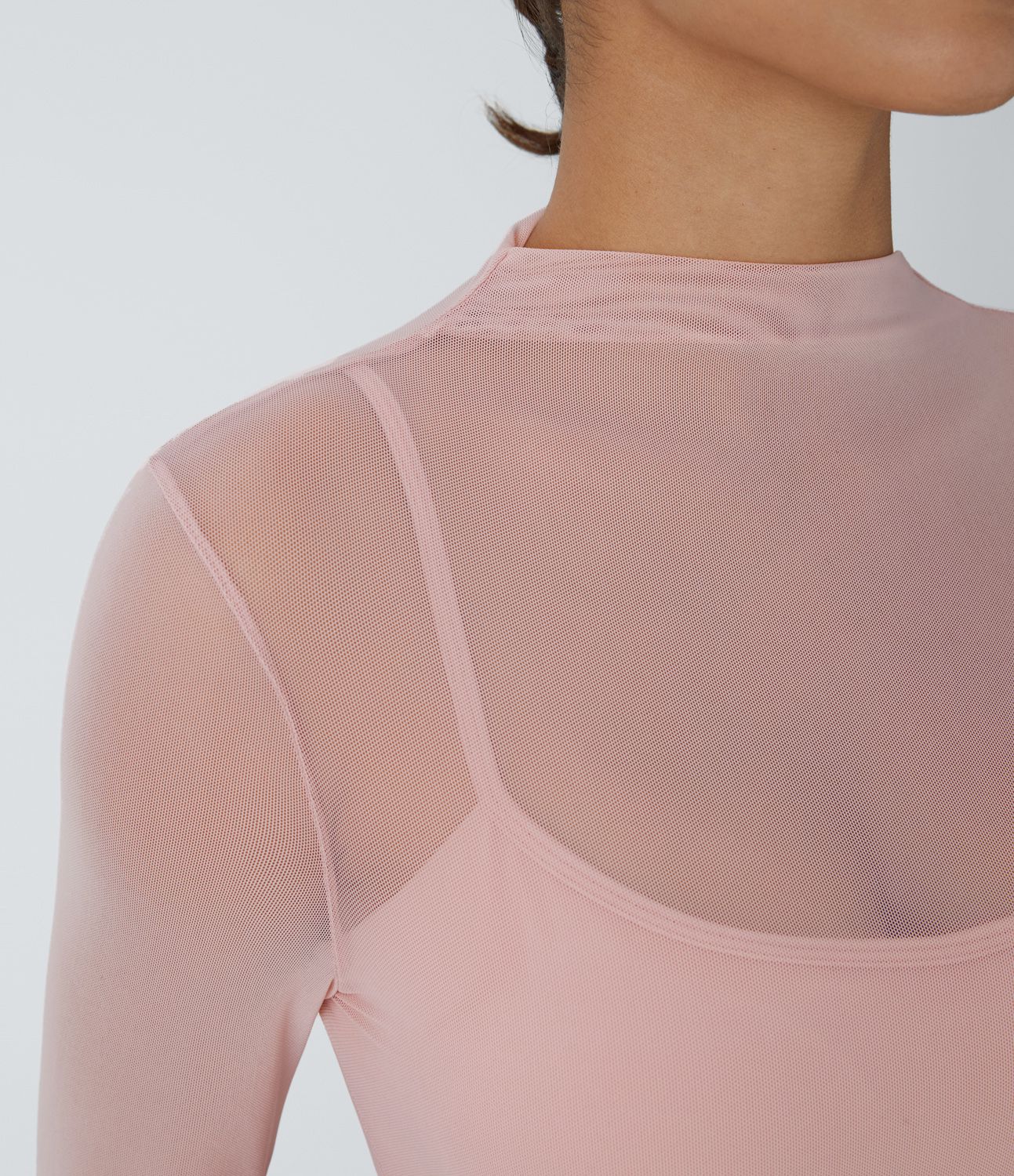 Contrast Mesh Long Sleeve 2-in-1 Cropped Yoga Sports Top