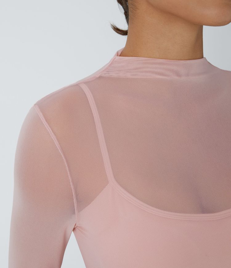 Contrast Mesh Long Sleeve 2-in-1 Cropped Yoga Sports Top