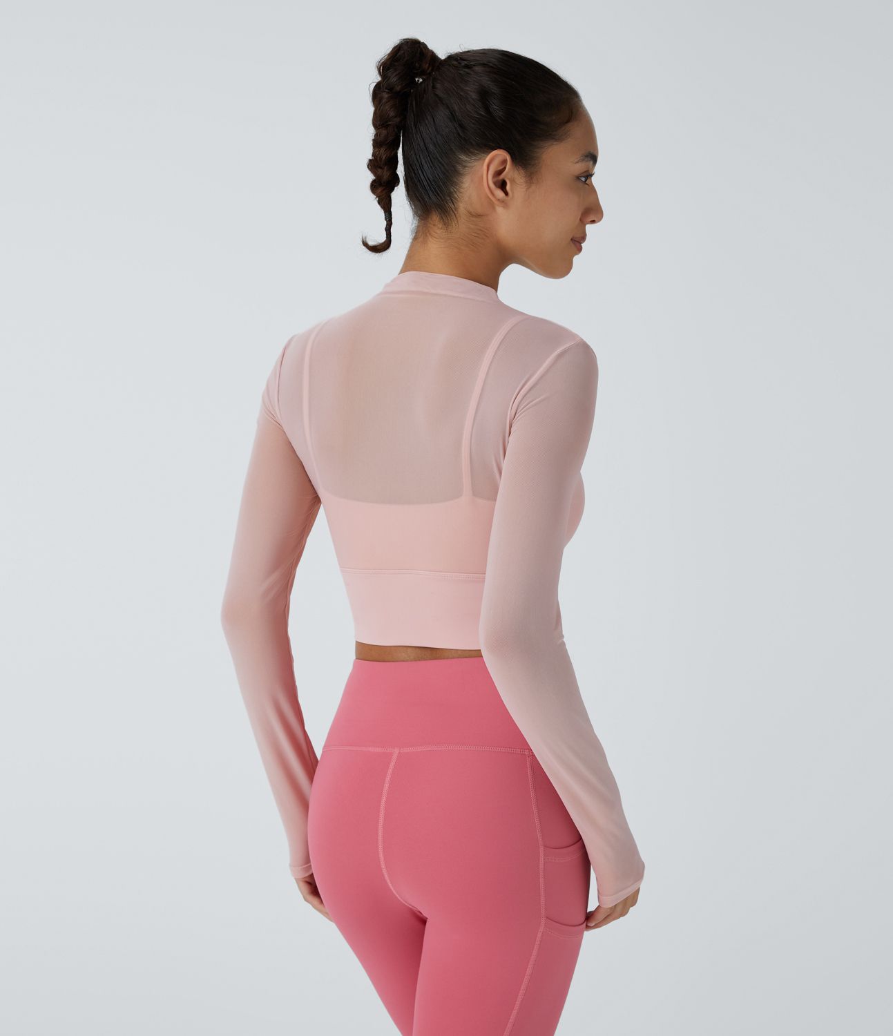 Contrast Mesh Long Sleeve 2-in-1 Cropped Yoga Sports Top