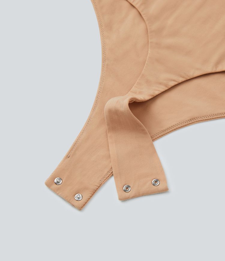 High stretch skin-friendly square neck backless button homewear lingerie bodysuit