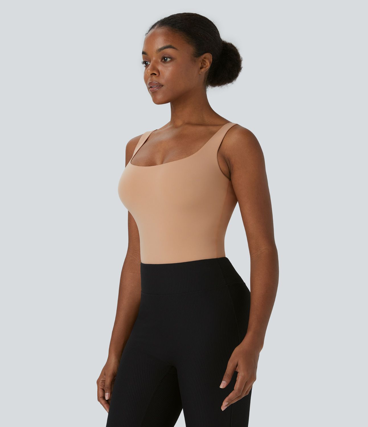 High stretch skin-friendly square neck backless button homewear lingerie bodysuit