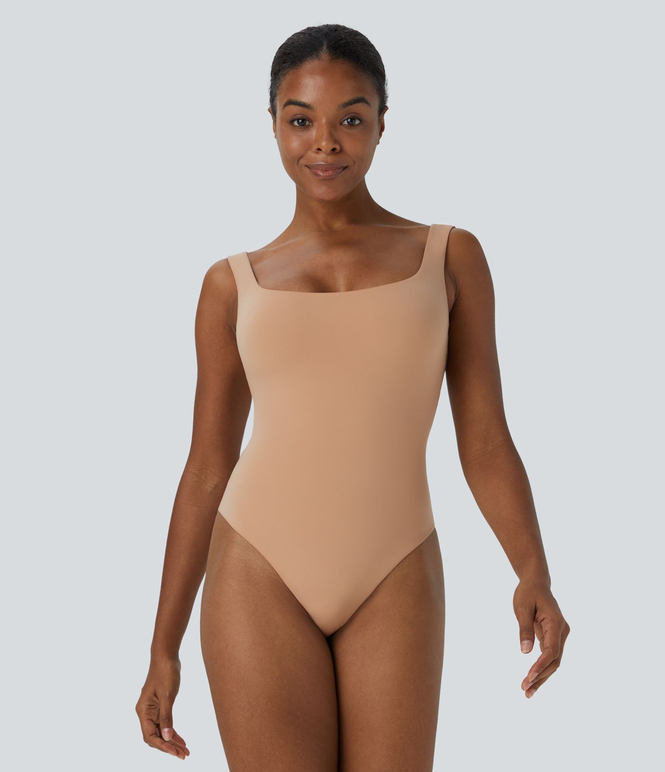 High stretch skin-friendly square neck backless button homewear lingerie bodysuit