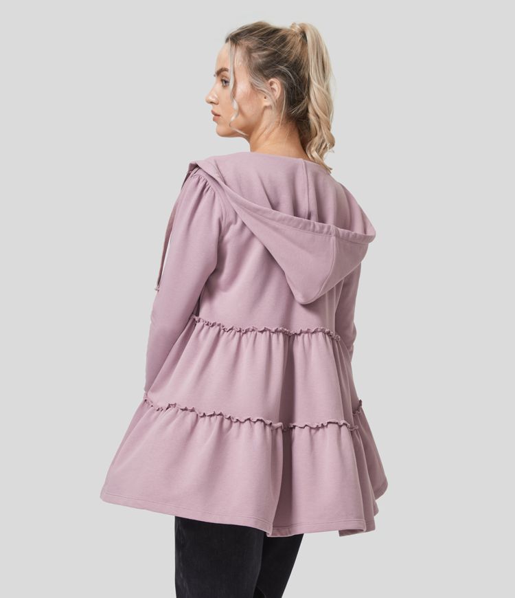 Veste En Coton Casual à Plusieurs Niveaux Avec Poche Latérale Et Cordon De Serrage à Capuche Et Garniture En Laitue Veste En Coton Casual à Plusieurs Niveaux Avec Poche Latérale Et Cordon De Serrage à Capuche Et Garniture En Laitue