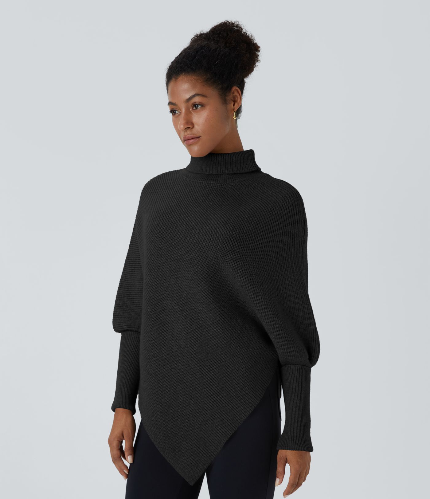 High Neck Long Sleeve Asymmetric Hem Work Jumper