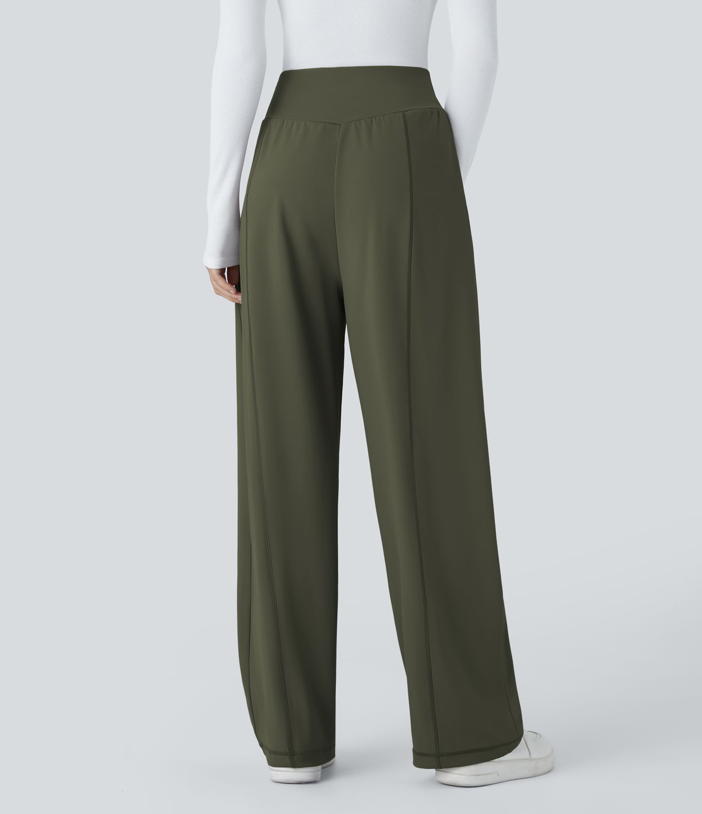 High Waist Drawstring Side Zipper Pocket Straight Leg Casual Pants