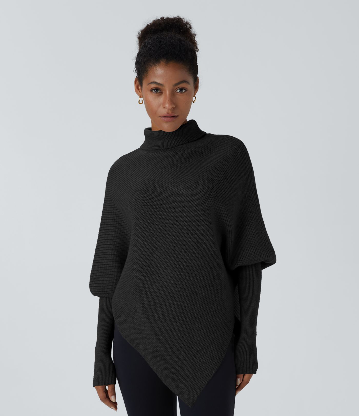 High Neck Long Sleeve Asymmetric Hem Work Jumper