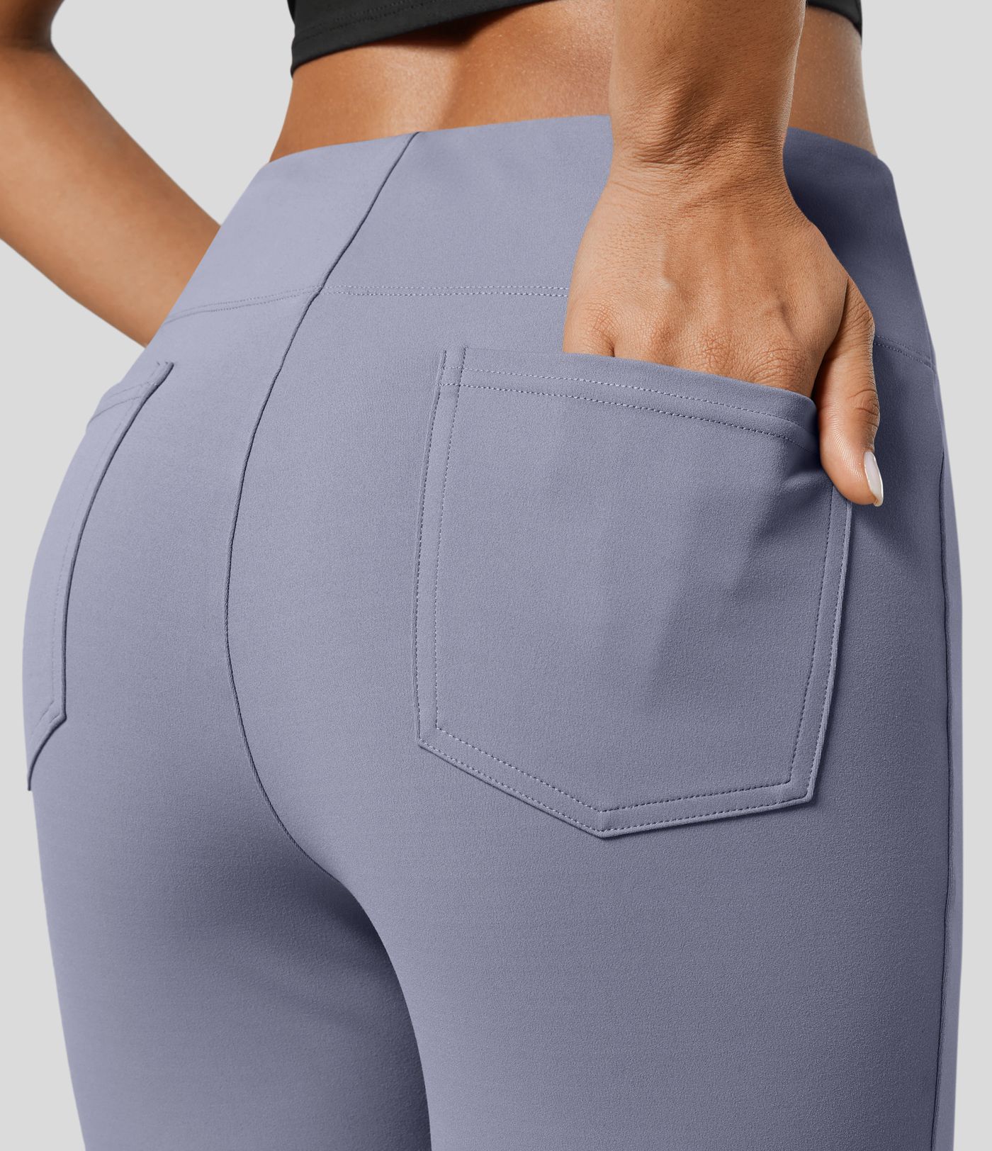 Pantalones de trabajo Halara Flex™ de cintura alta con bolsillo trasero y ligero acampanado