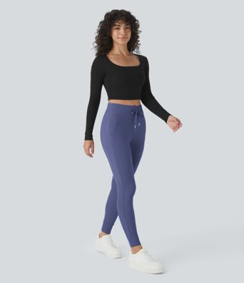 Softlyzero™ Plush Jogginghose mit hohem Bund, Kordelzug, Seitentasche, schlichte Jogginghose in voller Länge