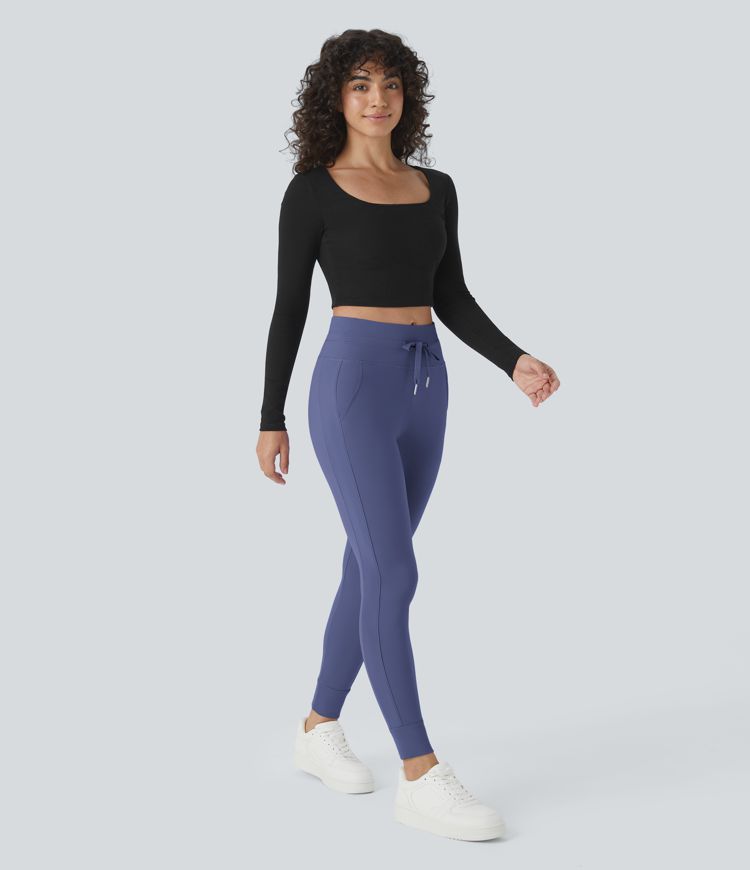 Softlyzero™ Plush Jogginghose mit hohem Bund, Kordelzug, Seitentasche, schlichte Jogginghose in voller Länge