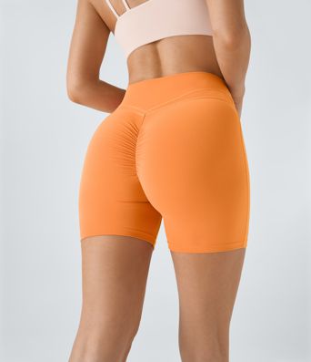SoftlyZero™ Plush High Waisted Crossover Ruched Yoga Shorts 5''