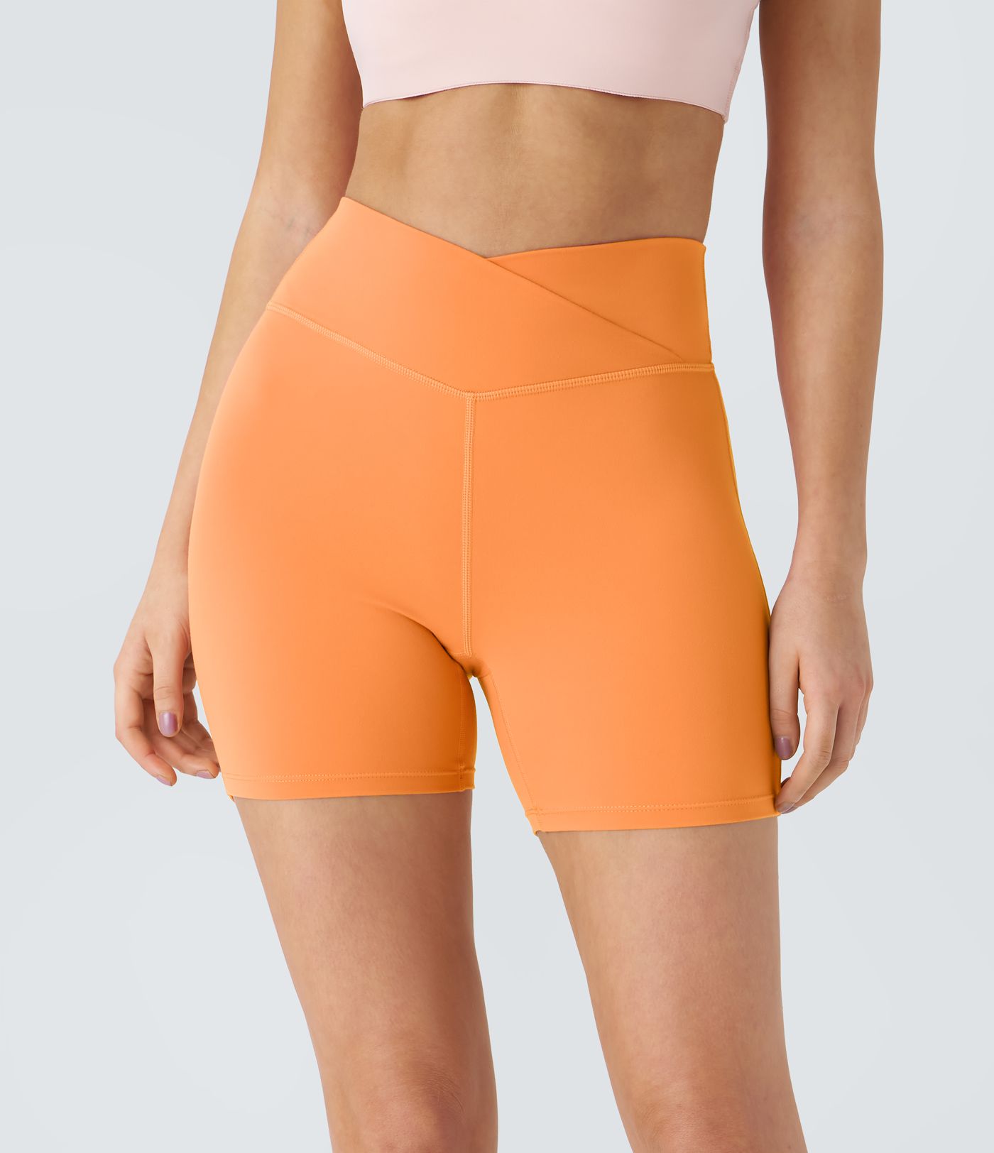 SoftlyZero™ Plush High Waisted Crossover Ruched Yoga Shorts 5''