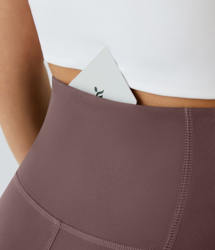 High Waisted Back Pocket Plain Slight Flare Leggings