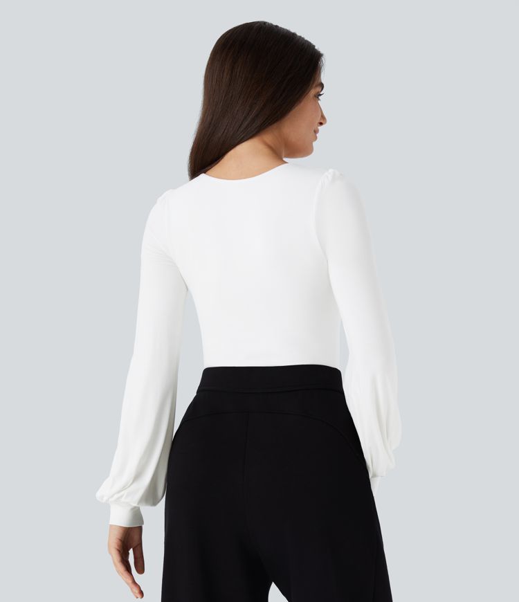 V Neck Long Sleeve Work Bodysuit