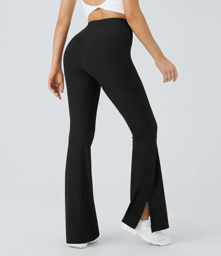 Ribbed High Waisted Flared Yoga Full Length Leggings