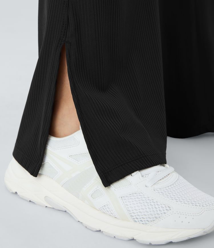 Ribbed High Waisted Split Flared Yoga Full Length Leggings