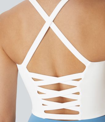 Crisscross Backless Built-in Bra Cropped Running Tank Top A-D Cups Crisscross Backless Built-in Bra Cropped Running Tank Top A-D Cups