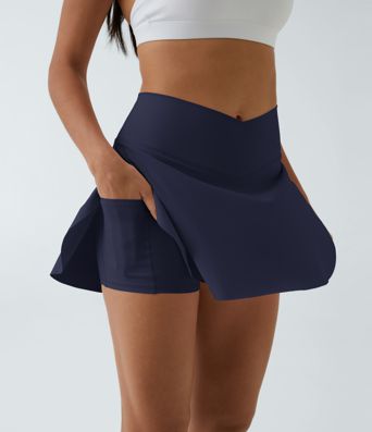 SoftlyZero™ Airy Crossover Pocket 2-in-1 Cool Touch Tennis Skirt-Lucid-Longer Length-UPF50+