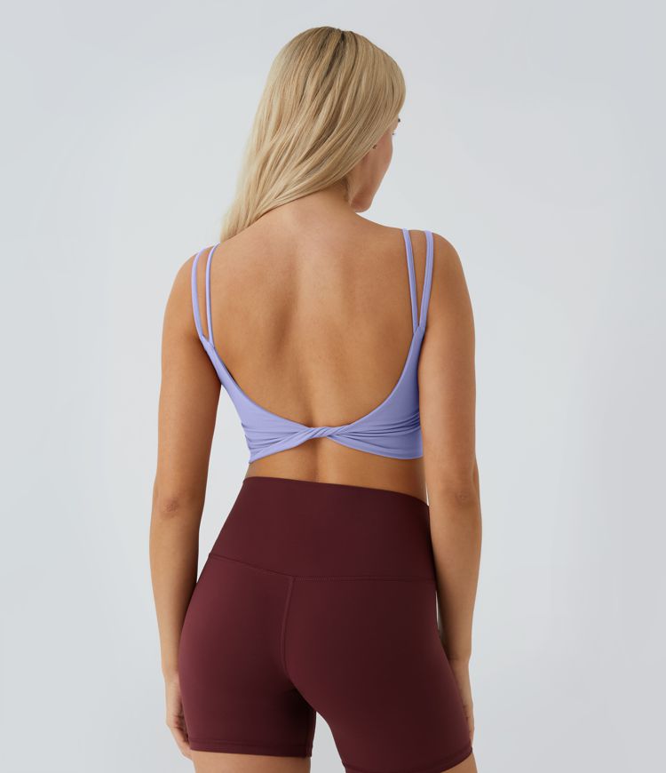 Double Straps Backless Twisted Cropped Yoga Tank Top