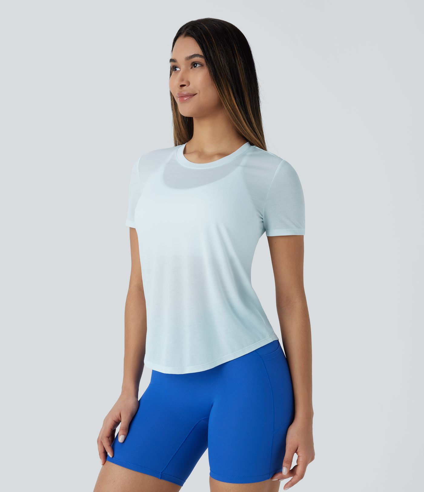 Yoga-Sport-Top mit Rundhalsausschnitt und gebogenem Saum - schnelltrocknend