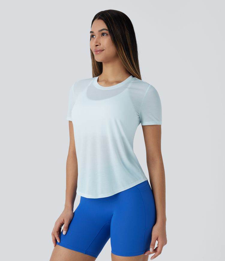 Yoga-Sport-Top mit Rundhalsausschnitt und gebogenem Saum - schnelltrocknend