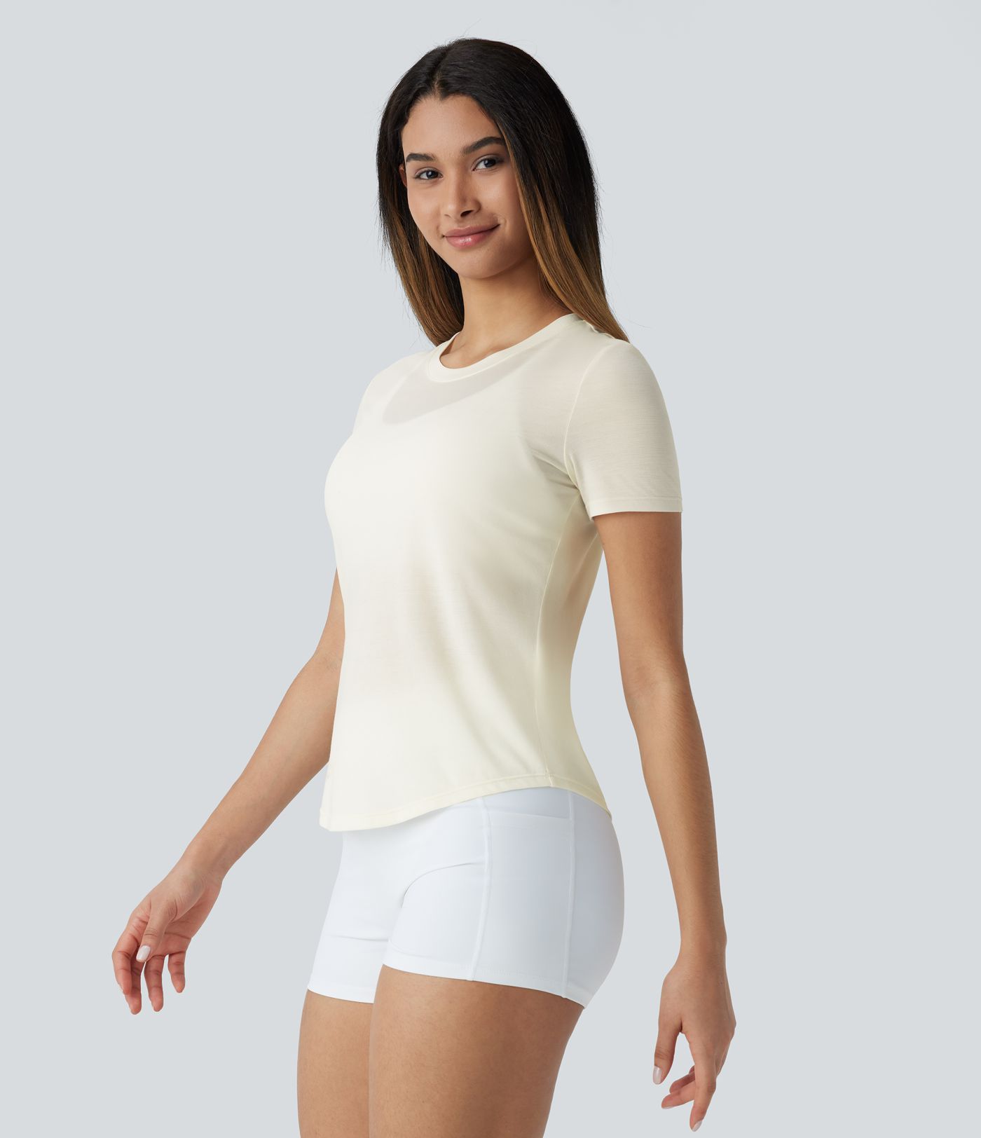 Round Neck Curved Hem Quick Dry Yoga Sports Top