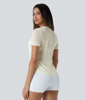 Round Neck Curved Hem Quick Dry Yoga Sports Top