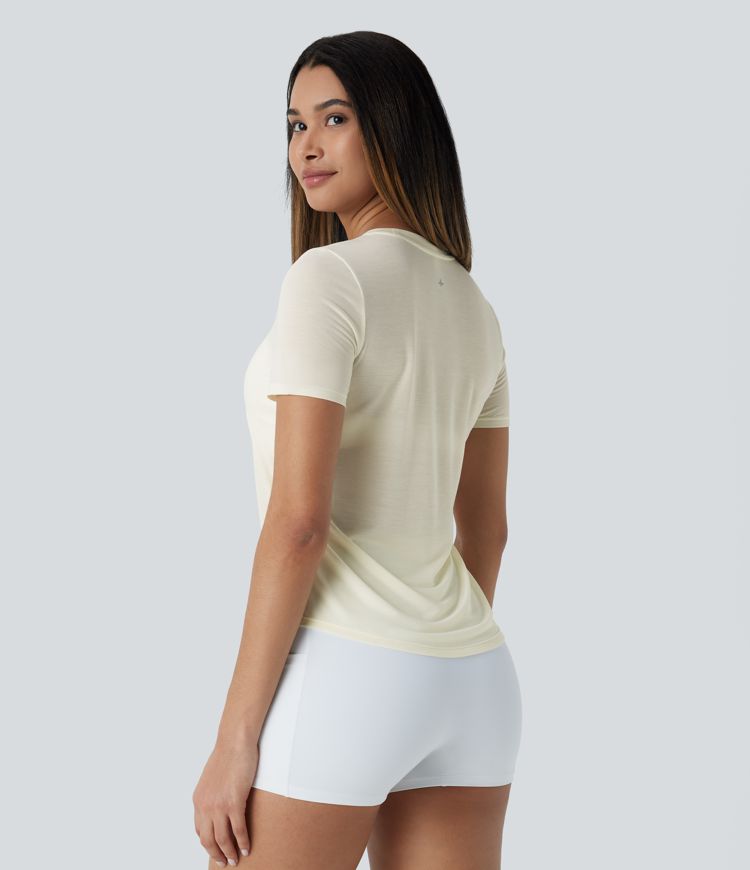 Round Neck Curved Hem Quick Dry Yoga Sports Top