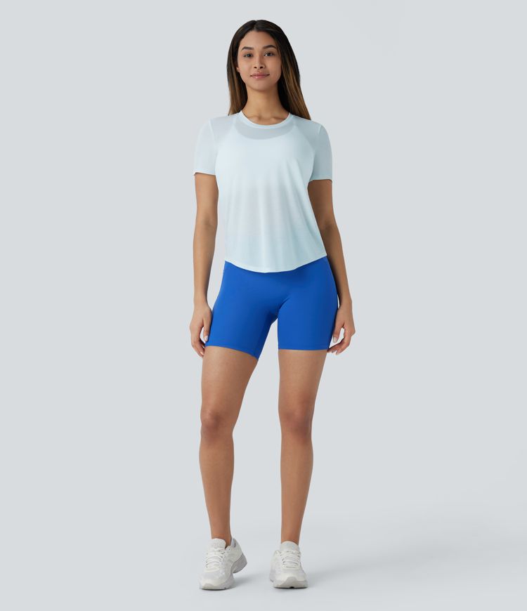 Yoga-Sport-Top mit Rundhalsausschnitt und gebogenem Saum - schnelltrocknend