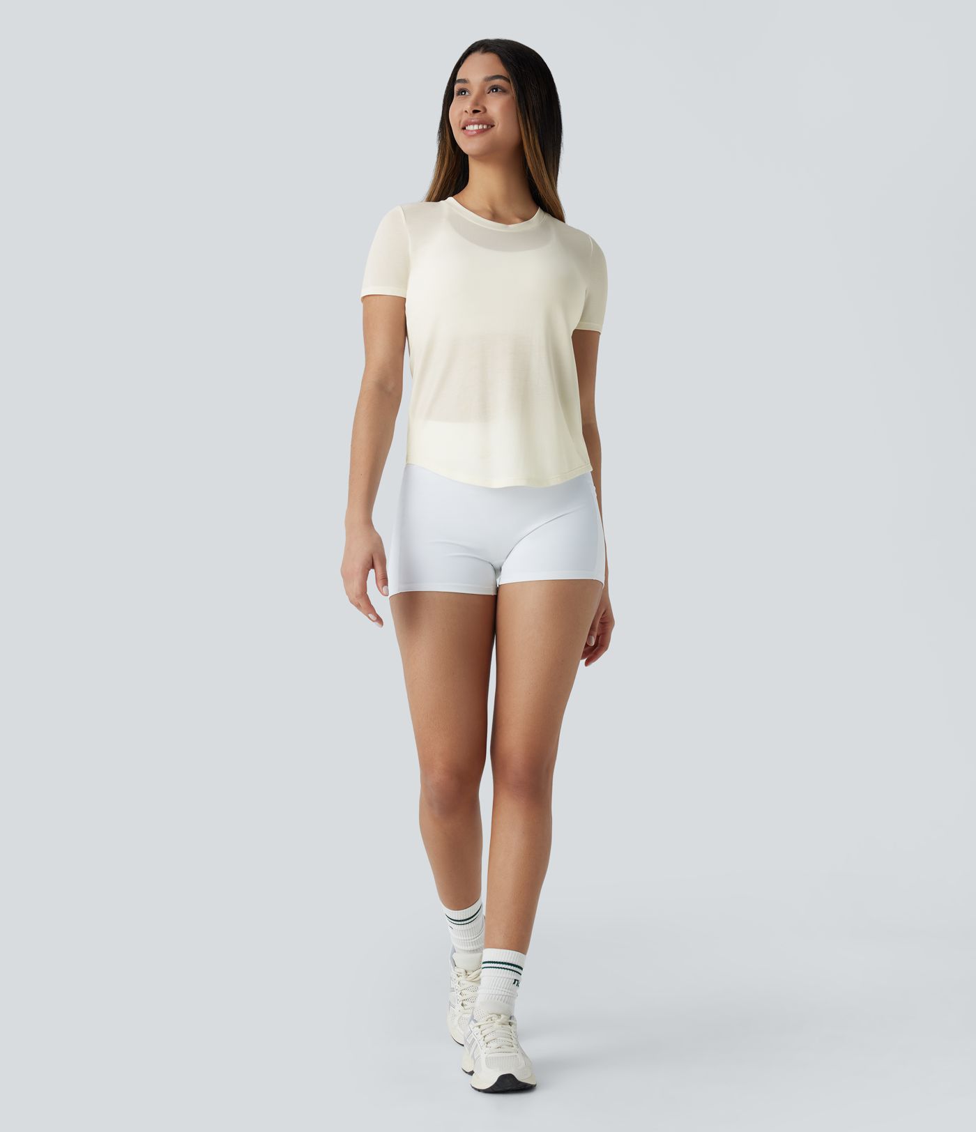 Round Neck Curved Hem Quick Dry Yoga Sports Top