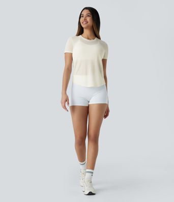 Round Neck Curved Hem Quick Dry Yoga Sports Top