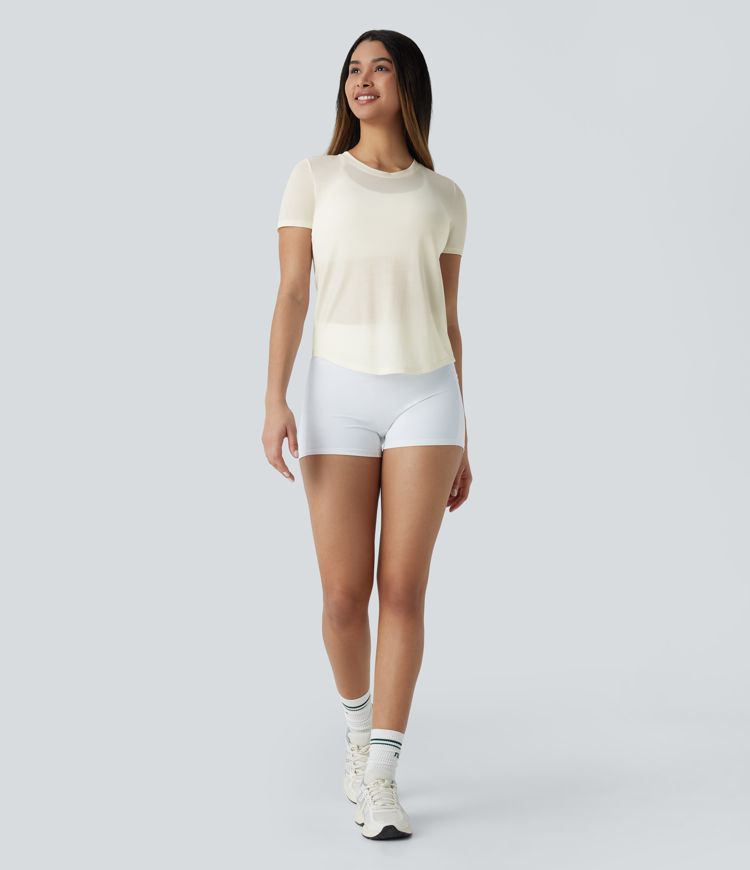 Round Neck Curved Hem Quick Dry Yoga Sports Top