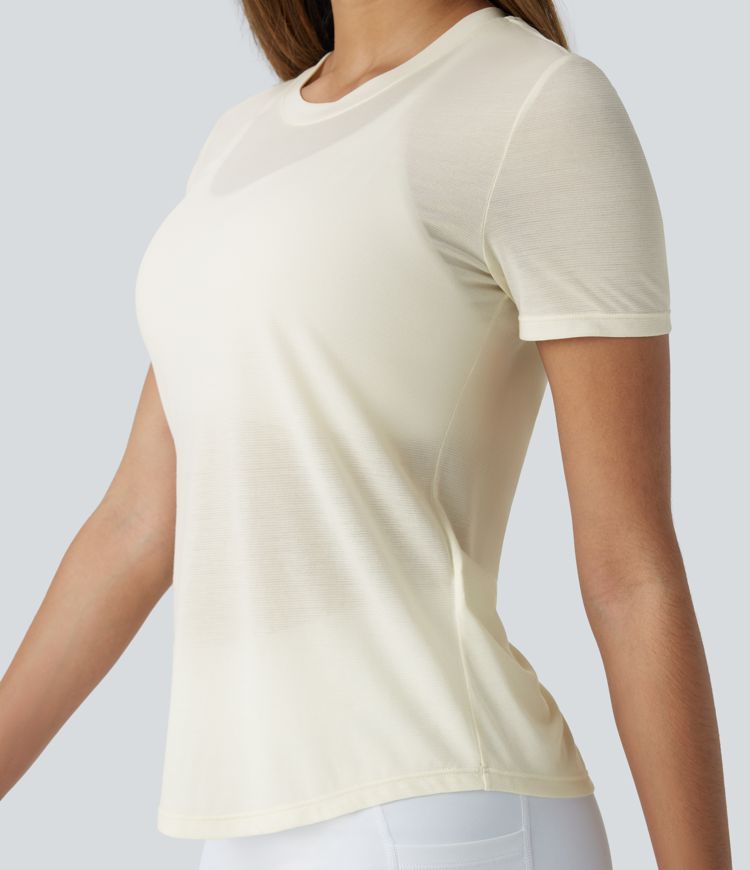 Round Neck Curved Hem Quick Dry Yoga Sports Top
