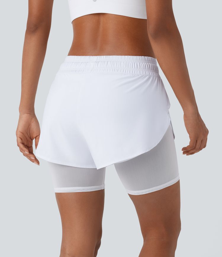 Breezeful™ Mid Rise Drawstring Contrast Mesh 2-in-1 Pocket Quick Dry Running Shorts