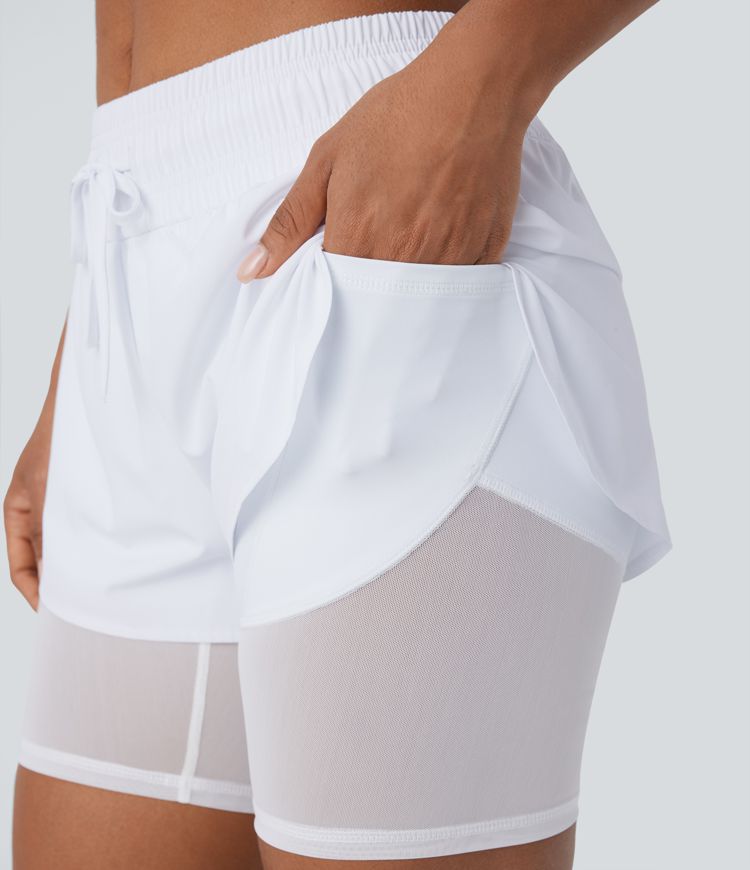 Short de running Breezeful™ à séchage rapide, taille mi-haute avec cordon, mesh contrastant, poche 2-en-1