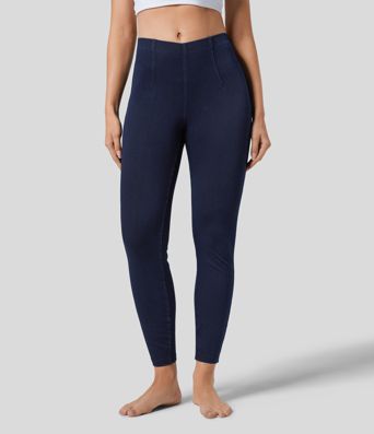 Halara Flex™ Leggings 7/8 Casual en Denim Tricot Extensible Taille Haute avec Dos en Forme de V et Poches Latérales Halara Flex™ Leggings 7/8 Casual en Denim Tricot Extensible Taille Haute avec Dos en Forme de V et Poches Latérales