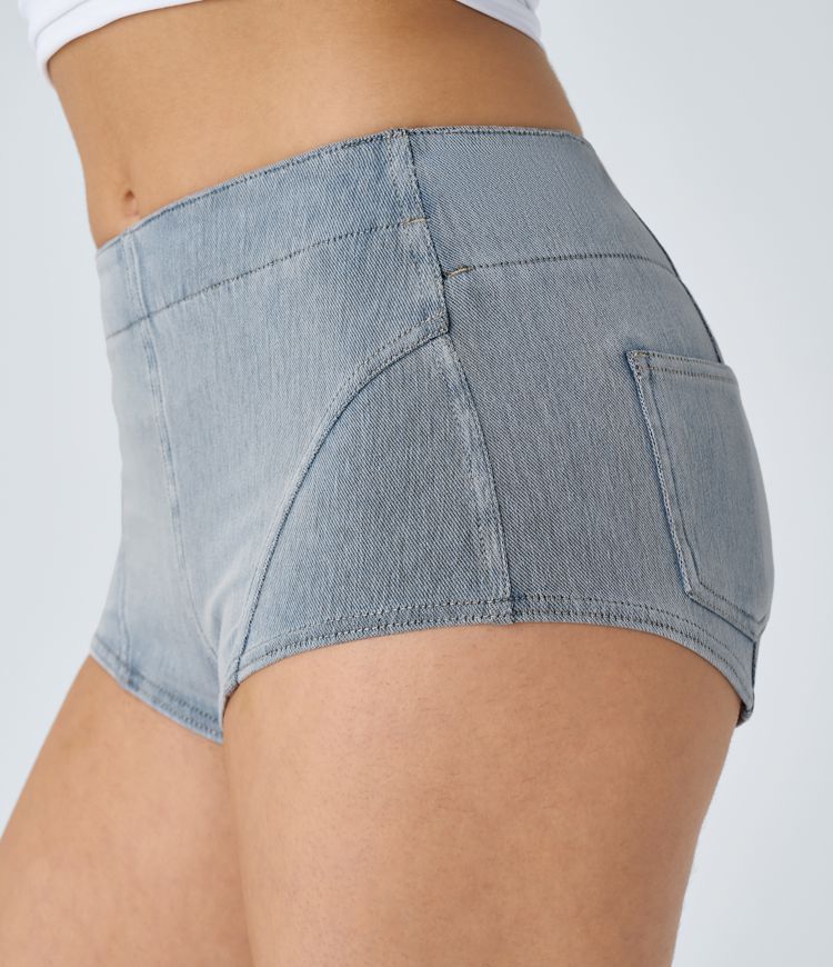 Halara Flex™ Mid-Waist Back Pocket Stretch Knit Denim Casual Popular Shorts 1pc