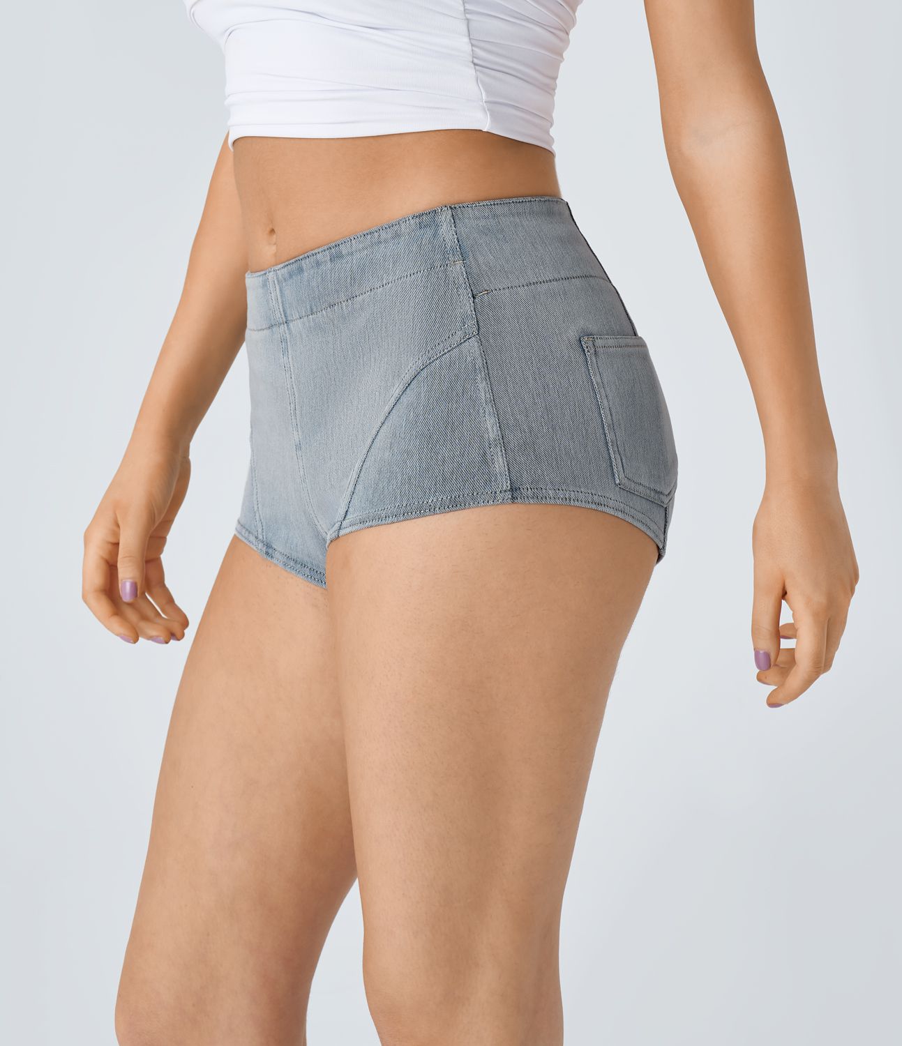 Halara Flex™ Mid-Waist Back Pocket Stretch Knit Denim Casual Popular Shorts 1pc