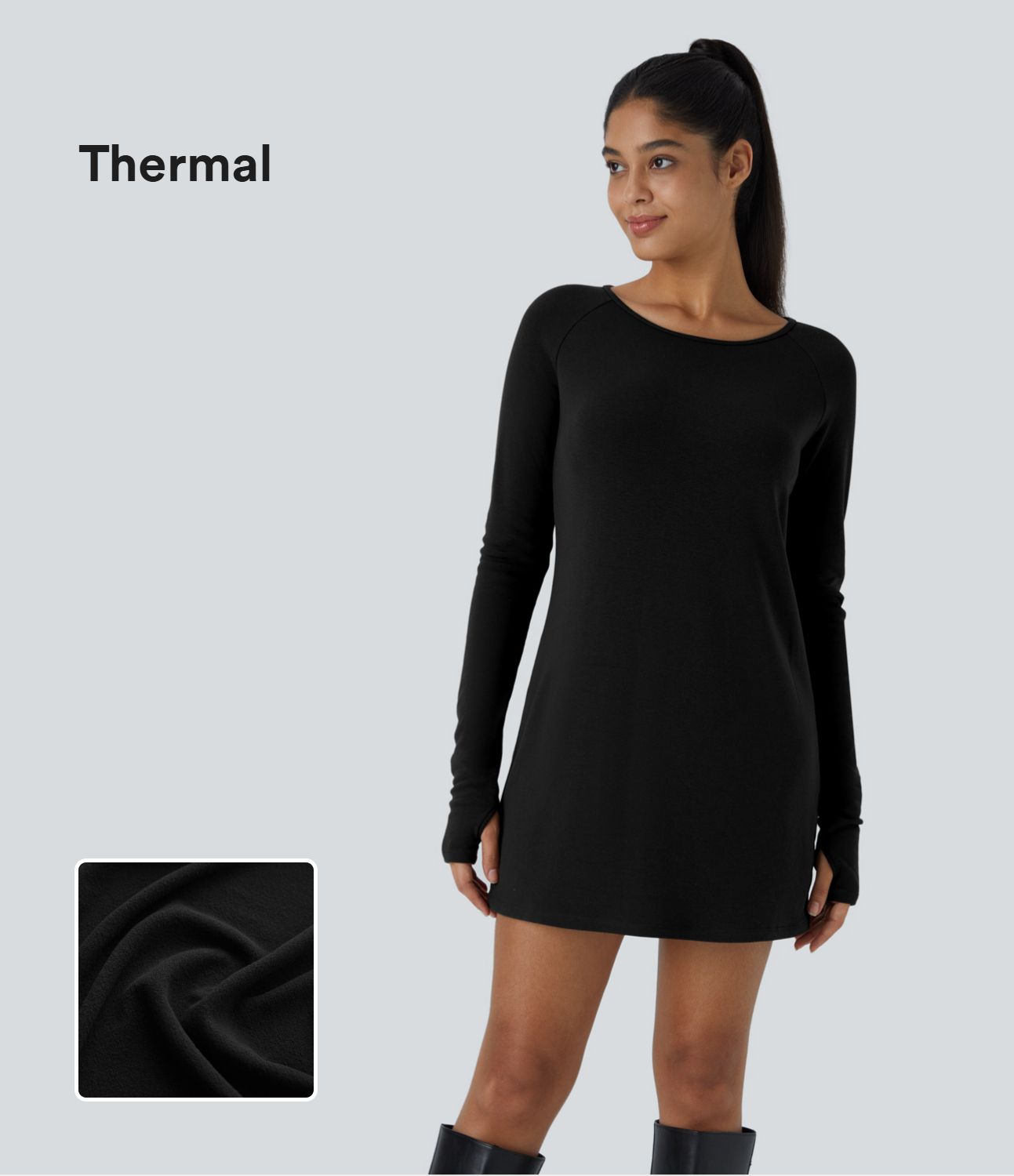 Raglan Long Sleeve Thumb Hole Thermal Mini Casual Dress