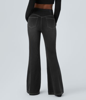 Halara Flex™ Jean Évasé à Taille Haute avec Poche Crossover Tissu Élastique Lavé