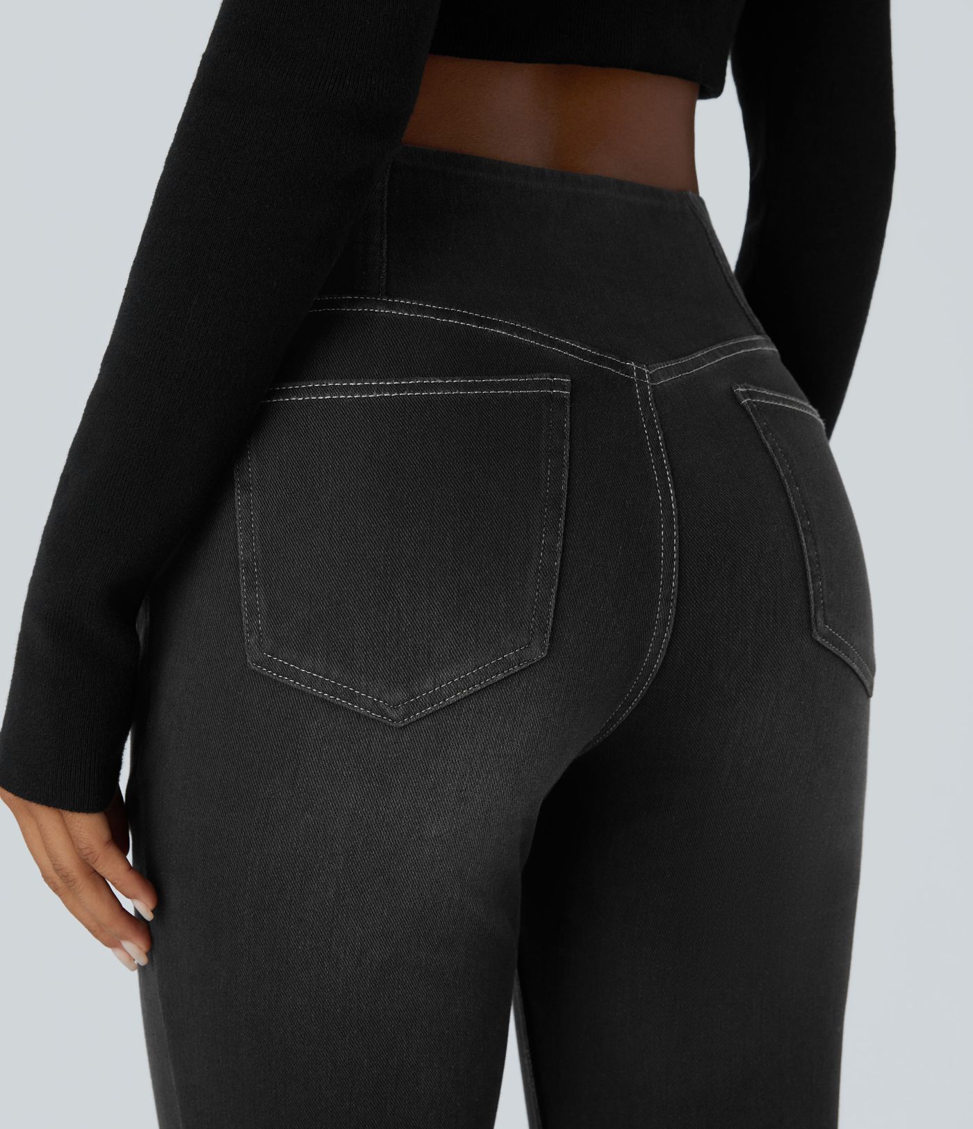 Halara Flex™ Jean Évasé à Taille Haute avec Poche Crossover Tissu Élastique Lavé