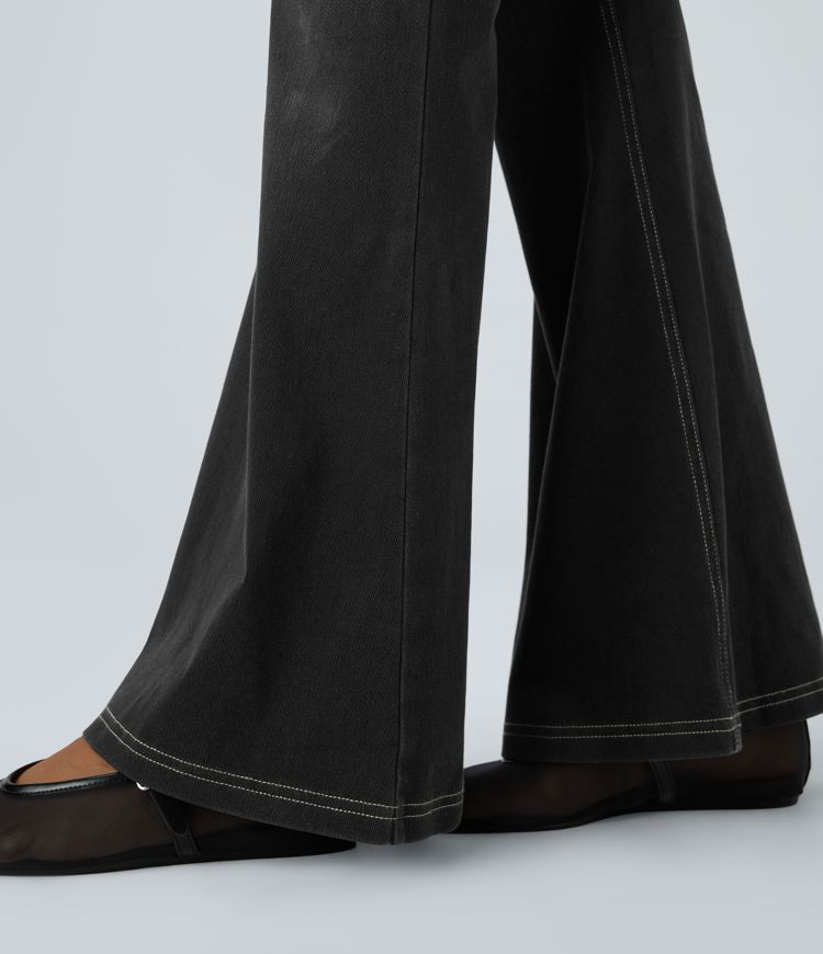 Halara Flex™ Jean Évasé à Taille Haute avec Poche Crossover Tissu Élastique Lavé
