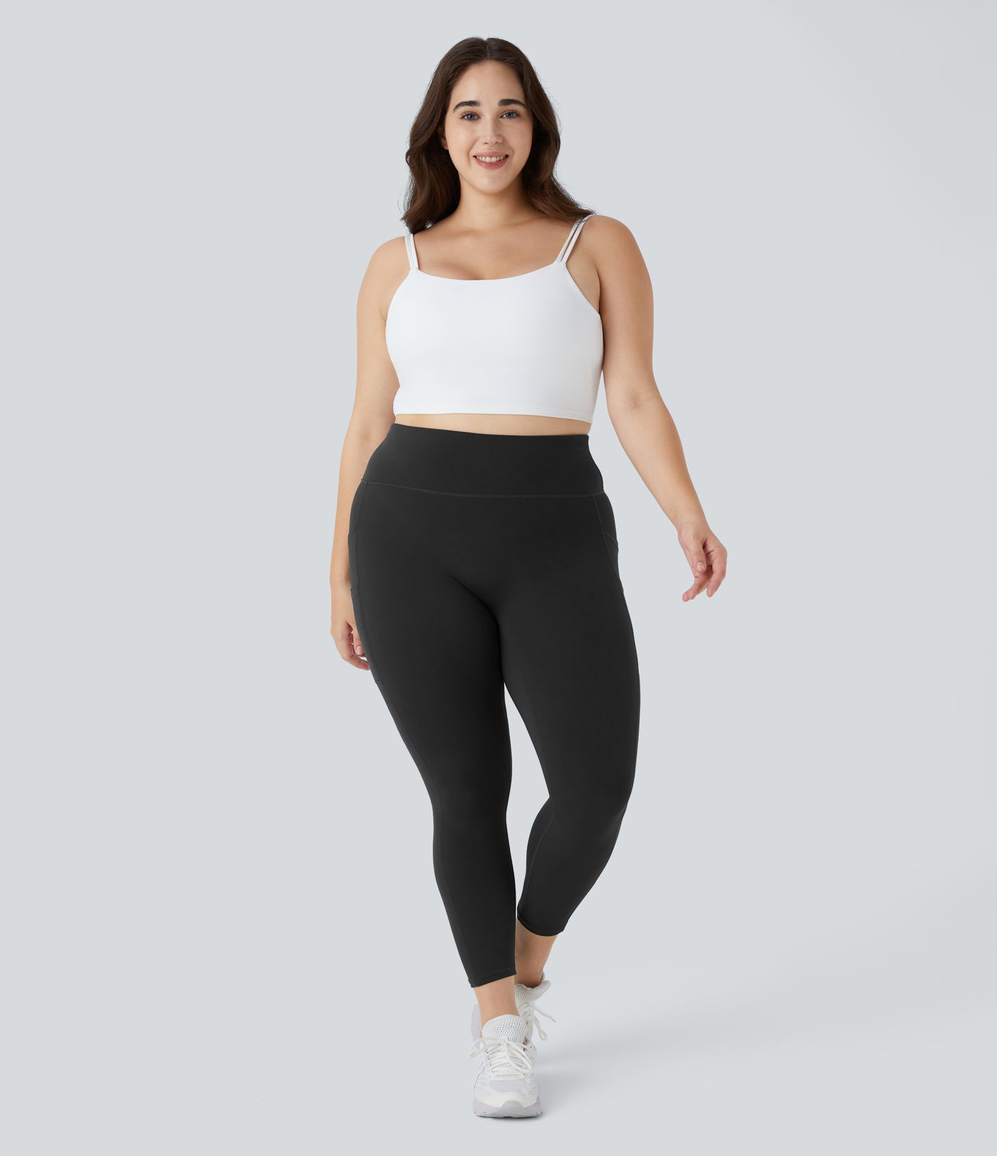 SoftlyZero™ Vysoké legíny v nadměrné velikosti s dvojitými kapsami, jednobarevné, na jógu, 7/8 délky - UPF50+