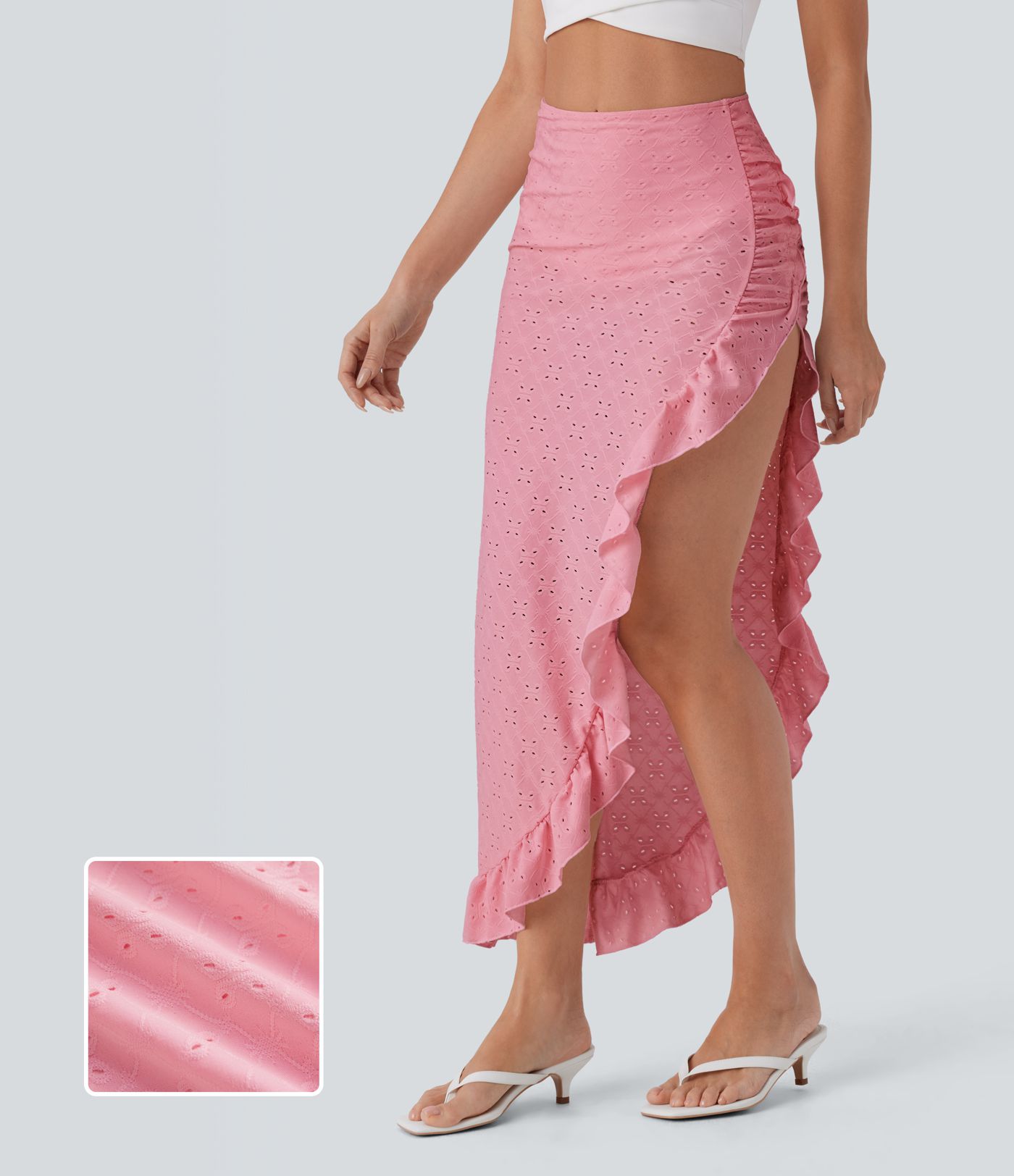 2-in-1 Urlaubs-Maxirock mit hohem Bund, Rüschen und Schlitz