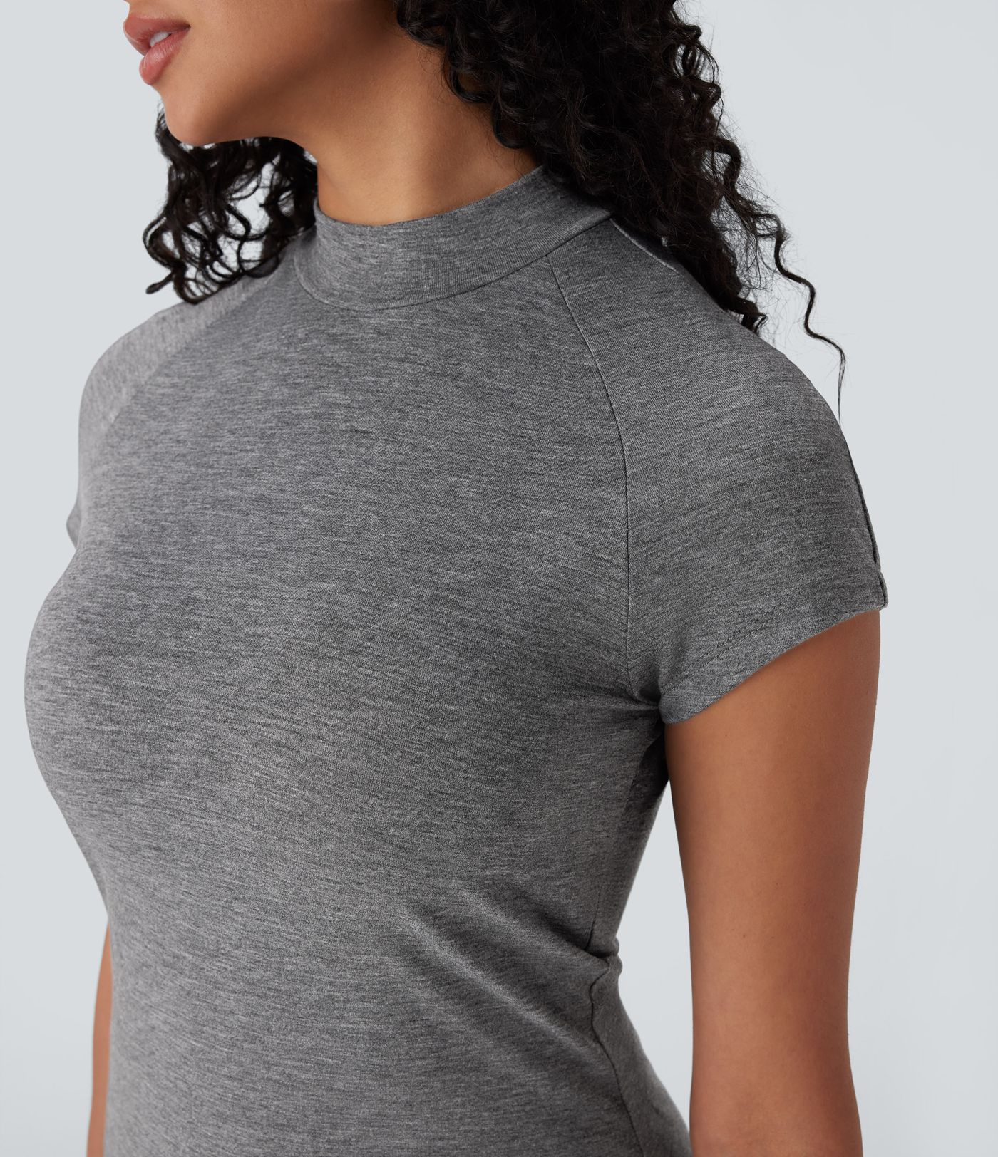 Stand Collar Cap Sleeve Slim Mini Casual Dress