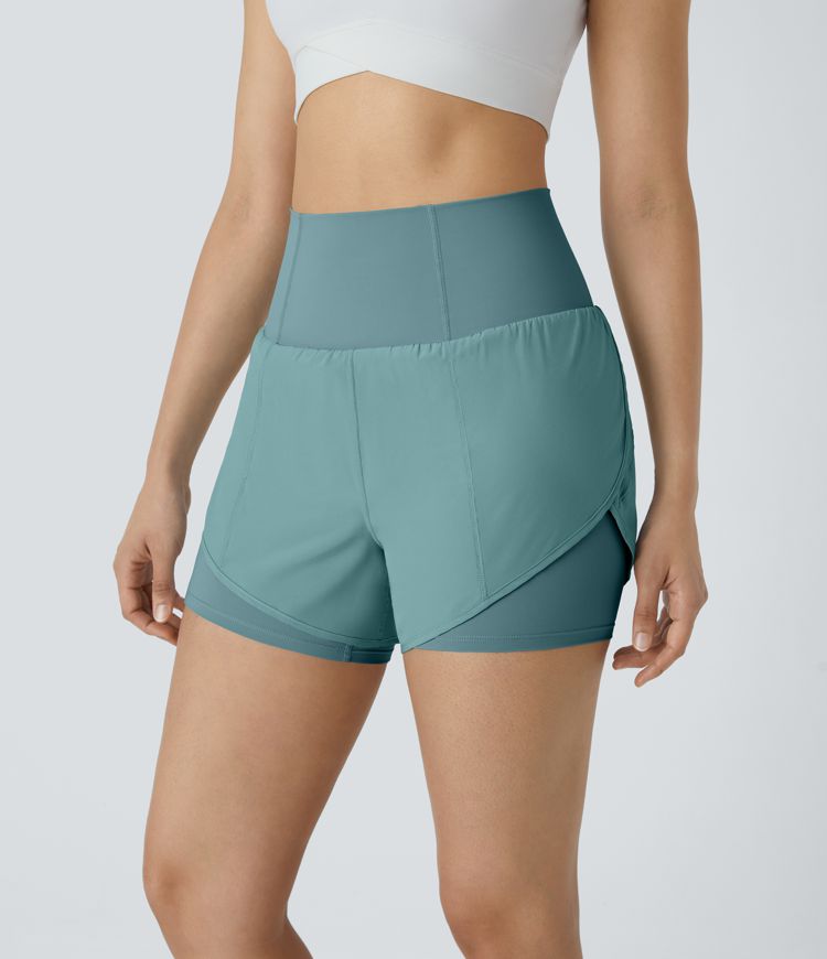 Breezeful™ Super High Waisted Curved Hem 2-in-1 Side Pocket Quick Dry Yoga Shorts 3.5''